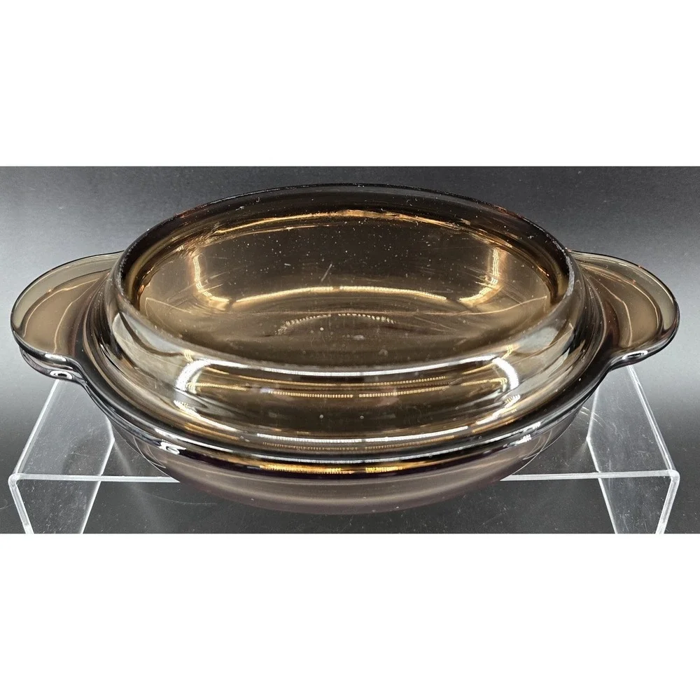 Vtg Pyrex Visions Casserette V-14-B Corning Casserole & Lid P-14-C USA Amber 80s